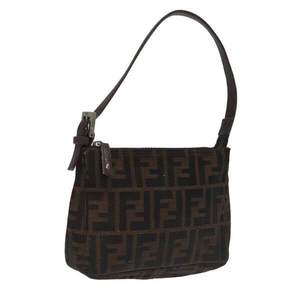 FENDI Zucca Canvas Hand Bag Brown Black Silver - Picture 1 of 14